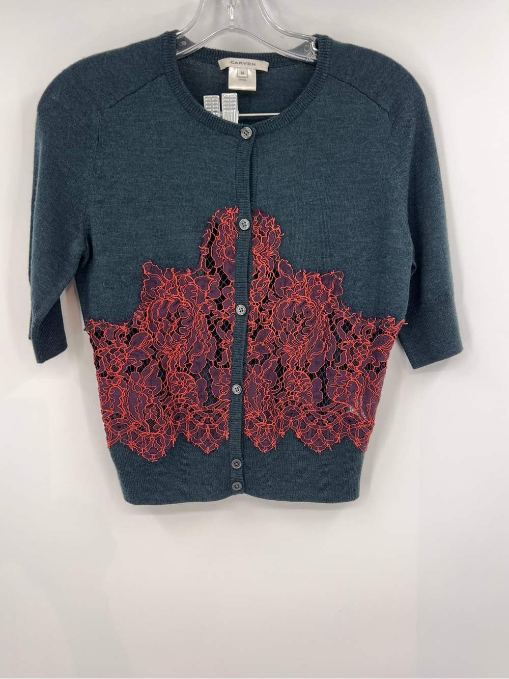 Carven wool and lace cardigan Teal red